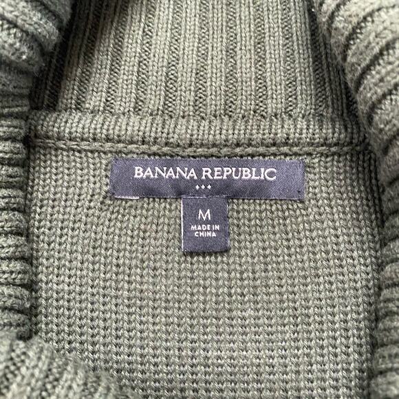 BANANA REPUBLIC Olive Green Cable Knit Turtleneck Sweater Size Medium Cotton - Picture 6 of 10
